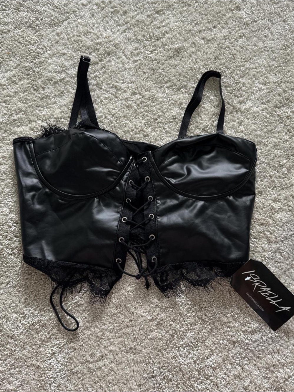 Black Faux Leather Lace-Up Corset Cami